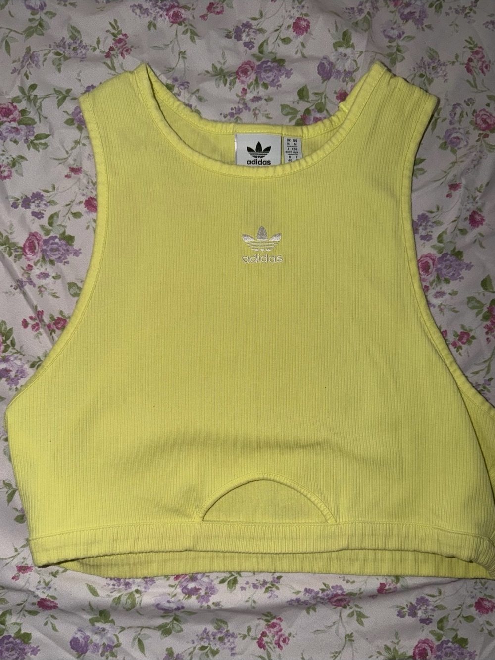 adidas Neon Yellow Ribbed Cropped Tank